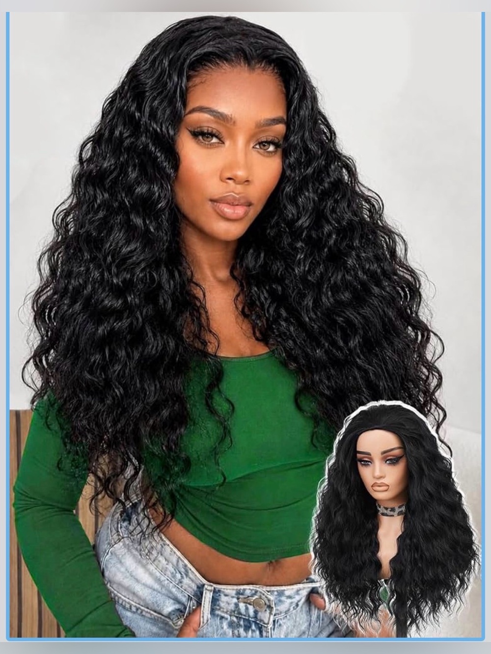 Curly Half Wig, Black 26 In, Glueless Wig 
Synthetic